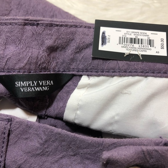 Simply Vera Wang Capi Mid Rise Purple Jeans NWT - Picture 4 of 6